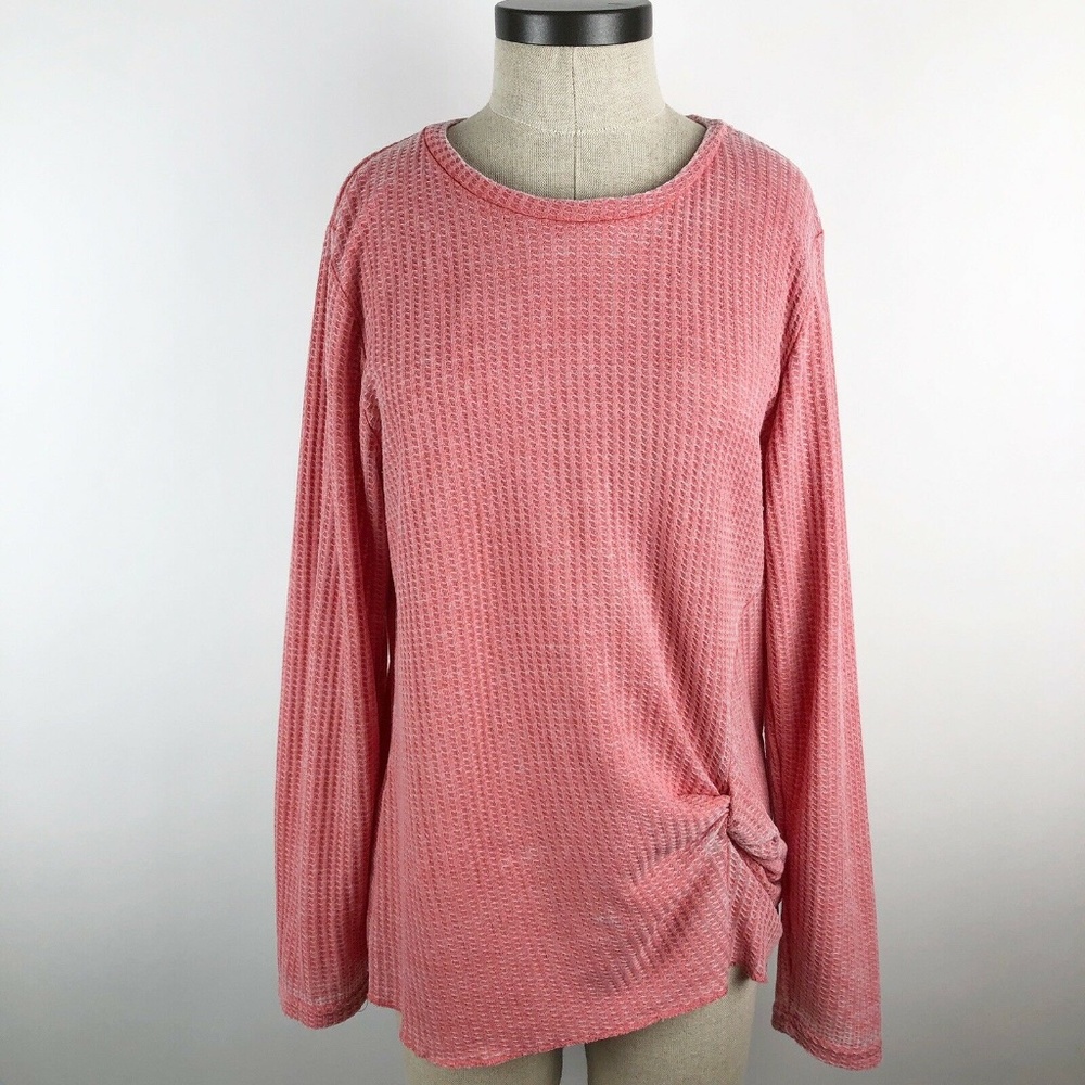 Stitch Star Coral Textured Knit Long Sleeve Top